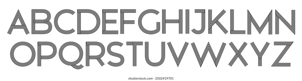 Geometric lines letter set. Retro alphabet uppercase typography. Capital stylized linear letters 