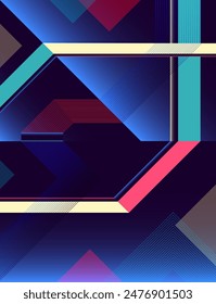Las líneas geométricas en colores neón conectan la tecnología moderna sobre fondo degradado. Diseño de Vector,