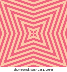 Geometric lines seamless pattern. Colorful vector texture with diagonal lines, stars, stripes, floral shapes. Simple graphic background in pink and orange color. Funky abstract ornament. Repeat design