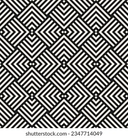 Geometric lines seamless pattern. Elegant vector texture with stripes, squares, chevron, arrows. Abstract black and white linear graphic background. Retro sport style ornament. Repeat tiles geo design