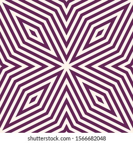 Geometric lines seamless pattern. Simple vector texture with diagonal stripes, lines, rhombuses, diamonds. Abstract graphic background in purple and white color. Modern linear ornament. Repeat design 