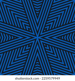 Geometric lines seamless pattern. Stylish vector texture with intersecting stripes, lines, chevron, rhombuses, triangles. Abstract black and blue linear graphic background. Modern repeat geo design