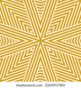 Geometric lines seamless pattern. Stylish gold vector texture with intersecting stripes, lines, chevron, rhombuses, triangles. Abstract yellow linear graphic background. Modern repeat luxury design