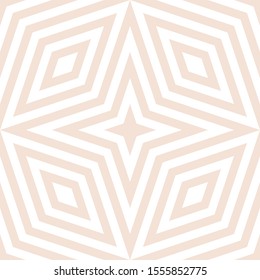 Geometric lines seamless pattern. Subtle vector texture with diagonal stripes, lines, rhombuses. Simple minimal abstract graphic background in white and beige color. Modern linear repeated design 