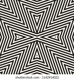 Geometric lines seamless pattern. Vector abstract black and white linear background. Modern decorative graphic texture with triangles, stripes. Creative geometry design for decor, wallpapers, prints