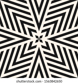 Geometric lines seamless pattern. Vector abstract modern black and white background. Simple stylish graphic texture with stripes, diagonal lines, stars, triangles. Monochrome repeat decorative design 