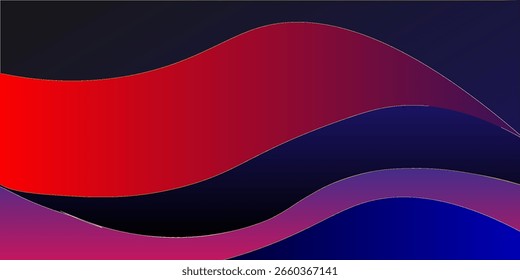 Linhas geométricas brilham em um fundo de gradiente abstrato de azul e vermelho.  Conceito Ondulado de tecnologia futurista. Adequado para site, brochura, capa, banner e papel de parede da área de trabalho.