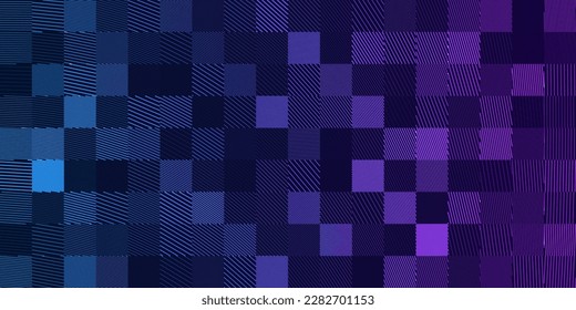 Geometric Lines Square Tiles Seamless Pattern. Vintage Game Background. Vector Illustration. Lines Halftone Effect Random Mosaic Generative Art.
