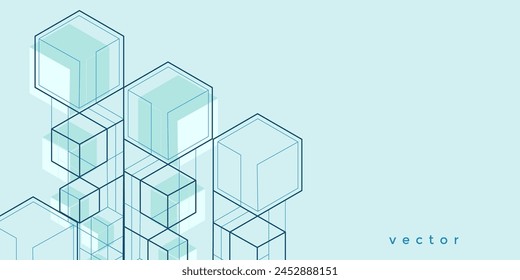 Líneas geométricas y cuadrados.Fondo de dibujo técnico .Anuncio de Tecnología. ILUSTRACIÓN VECTORIAL .