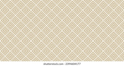 Geometric lines vector seamless pattern. Golden luxury texture with stripes, squares, chevron, arrows, lines. Abstract gold linear graphic background. Trendy geo ornament. Modern repeat design