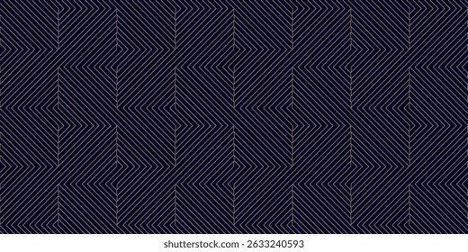 Geometric lines vector seamless pattern. Trendy minimal vector texture with thin quirky stripes, lines, chevron, zigzag. Abstract luxury black and gold background. Linear ornament. Golden geo design