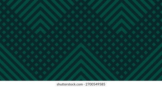 Geometric lines vector seamless pattern. Trendy texture with stripes, squares, chevron, arrows, lines. Abstract dark green linear minimal background. Stylish ornament. Repeat design for textile, print