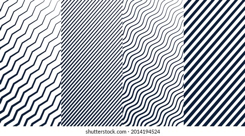 Geometric lines zigzag wavy pattern set of four Free Vector