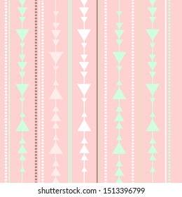 Geometric lines.Vertical Pattern. Triangles and lines Abstract Vector seamless repeat pattern.pink Background. Ideal for Baby shower ,stationary, fabrics, party products, scrapbooking, quilting
