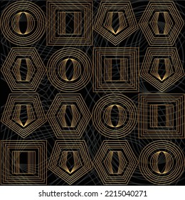 geometric linocut golden shapes, Hexagonal, pentagonal, square, circle shapes