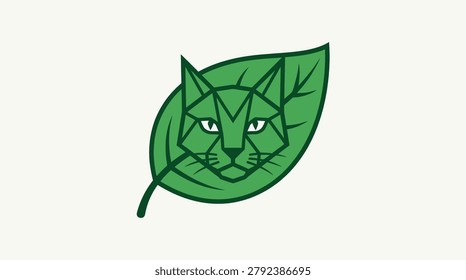 Geometric lion face with leaf outline, minimalist black lines