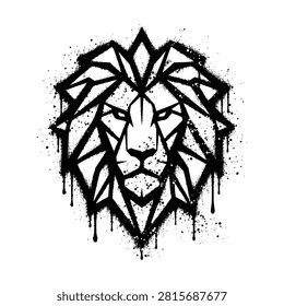 Geometric Lion Head Graffiti Stencil Art With Paint Splatters