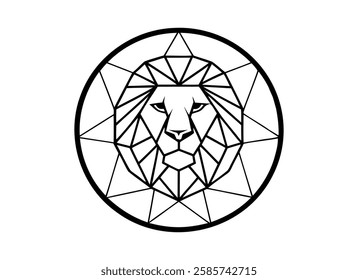 Geometric Lion Head Illustration - Line Art Design