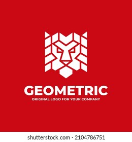 Plantilla de diseño del logo de la cabeza de león geométrica.