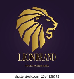 Geometric Lion Head Logo Design with Gold Accents on Dark Purple Background
