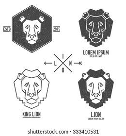 Geometric Lion head vector logo emblem template.Abstract lion vector logo icon concept.Can be used for labels,business,identity and design .Wild animal illustration in grunge style.