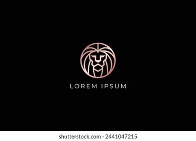 geometric lion logo, modern style creative golden wordmark illustration, lion face line style logo 