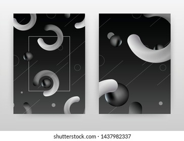 Geometric liquid black round gray elements. Business background design for brochure, flyer, poster. Black round geometry abstract brochure template. Vector illustration for flyer, leaflet, poster