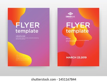 Geometric liquid red orange shapes design for annual report, brochure, flyer, poster. Purple background vector illustration for flyer, leaflet, poster. Business abstract A4 brochure template.