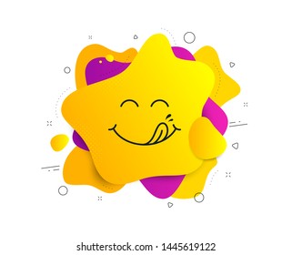 Geometric liquid shape with delicious face. Smile emoji liquid vector banner. Tasty face dynamic badge shape. Delicious flavor emotion. Modern curvy splash design. Tasty smile fluid vector