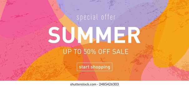 Geometric Liquid Summer Design Set with Set Yellow, Pink, Blue, Turquoise Colors. Creative Background for Advertising, Web, Social Media, Posters, Banners, and Covers. Sale Offer 50%.