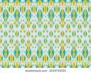 Geometric local fabric patterns with blue and yellow colors.