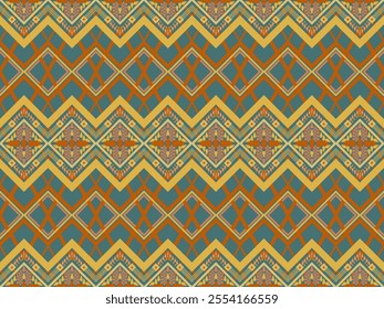 Geometric local fabric patterns, yellow and blue, can be connected in every direction.
