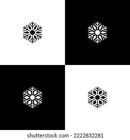Geometric logo of air conditioning industry, hexagonal design, snowflake design, sun creative design, combination logo of snowflake and sun logo, black and white, hexagon logo design.