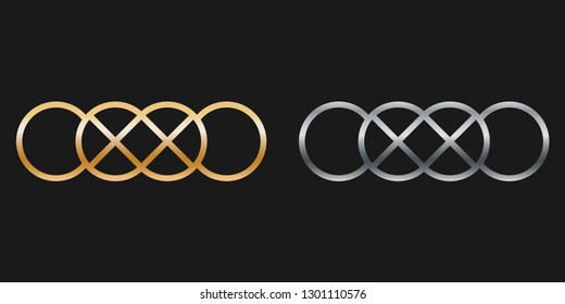 Geometric Logo. Circle Icon. Line Vector Set. Gold. Silver. Metal.