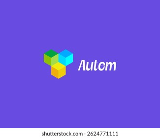 Geometric logo from colorful cubes. Bright gradient Y letter sign. Creative building construction icon. Vector illustration