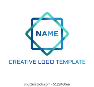 A geometric logo concept template, an abstract design element. Vector illustration isolated on white background. Emblem for business, pharmacy or medicine consisting of two intercrossing squares.