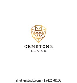 Geometric logo design of gemstone with gold and white background - EPS10 - Vector.
