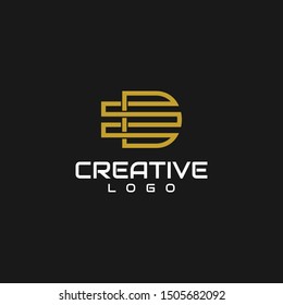 Geometric logo design of letter D and E with gold and black background - EPS10 - Vector.