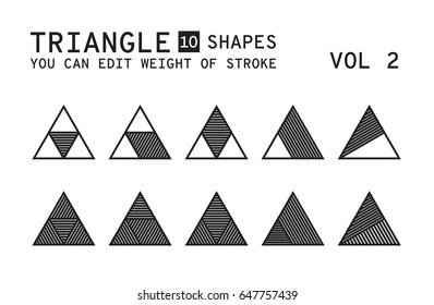 Geometric logo design. Minimal linear vector shapes set with easy editable weight of strokes