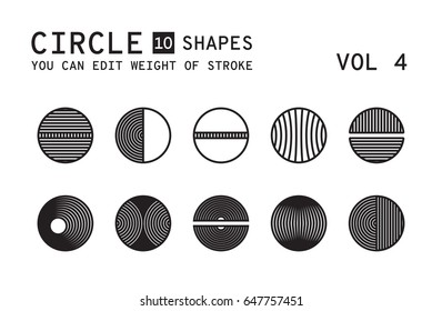 Geometric logo design. Minimal linear vector shapes set with easy editable weight of strokes