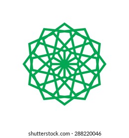 Geometric logo design template, abstract symbol, green star shape made with lines.