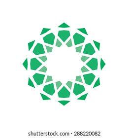 Geometric logo design template, abstract symbol, green star shape, lines.