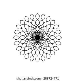 Geometric logo design template, abstract symbol, circle, flower, star shape, wire frame, black.