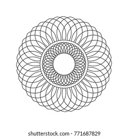 Geometric logo design template, abstract symbol, circle, flower, star shape, wire frame, black.