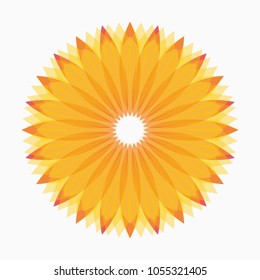 Geometric logo design template, circle shape, flower symbol, sun shape. Yellow and orange colors. Sunflower vector icon, clip art design. Vector symbol. Abstract natural flower background.