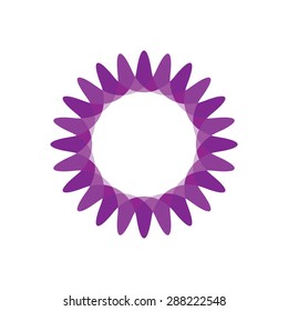 Geometric logo design template, circle shape, flower symbol, sun shape, violet color.
