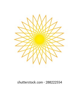 Geometric logo design template, circle shape, flower symbol, sun shape, yellow color.