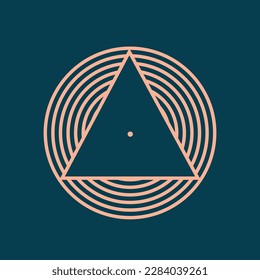 Geometric logo emblem. Abstract style icon. Decorative line elements. Ornamental design illustration. Striped circle, triangle symbol. Sacred geometry decoration.