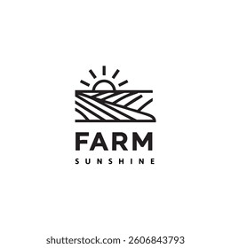 a geometric logo of a farm with sun rays