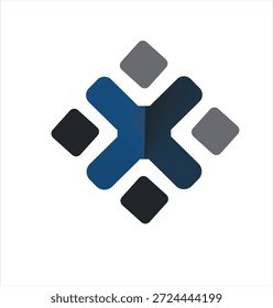 Geometric logo featuring a central "X" shape surrounded by four diamond elements in blue and grey, representing collaboration, security, and networking.